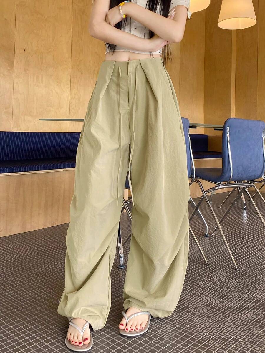 Loose Cargo Casual High Waist Wide Leg Pants For Women - Khaki - View 1