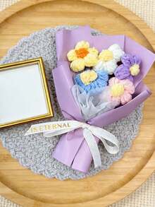 1 PC Bunch Purple Puff Stitch Knitted Flower Bouquet - Handmade Crochet Yarn Floral Arrangement For Valentine's Day Gift, Home Decor, And Wedding Souvenir | Adorable Wool Craft Artifice Bouquet For Anniversary, Mother's Day, Bridesmaid Proposal, Birthday, Table Centerpiece, Desk Decor, Shelf Styling, Photography Prop, And Cozy Home Accent | Perfect For Craft Lovers, DIY Enthusiasts, Home Decorators, Gift Shoppers - 紫色 - 查看 8