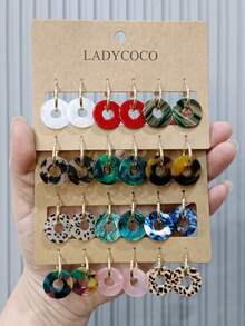LADYCOCO 12对时尚可爱多色镂空耳钉套装，适合女性日常佩戴 - 彩色 - 查看 1