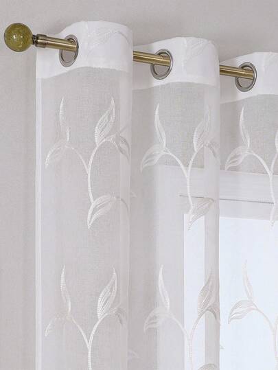 2片装薄纱窗帘，装饰刺绣仿亚麻窗帘，适用于家居厨房、客厅和卧室