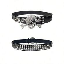 1pc Skull Neutral Belt For Men Sparkling Rhinestone Fashion Belt For Punk Fashion Rivet Belt Suitable For Jeans Jackets Or Party Decorations Etc Halloween Fall Autumn Halloween Autumn-Winter Accessories Suitable For Teens Youth Men Casual Outdoor Athletic Vacation Graduation Gifts Birthday Daily Wear - A - 查看 3