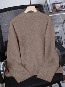 Áo len dệt kim cổ tròn màu xám kiểu dáng thường ngày dành cho nữ - màu kaki nhạt - Xem 4