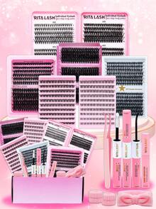 RITALASH 1598Pcs Large Capacity Mixed Styles Cluster Eyelash Set, D Curl Design, DIY Personal False Lashes Kit With Glue And Adhesive, Daily Use Party Use - Black - View 10