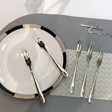 10件套高品质不锈钢蛋糕水果叉，优雅甜点餐具套装，适合聚会、婚礼和奶酪拼盘。 - 銀色 - 查看 4