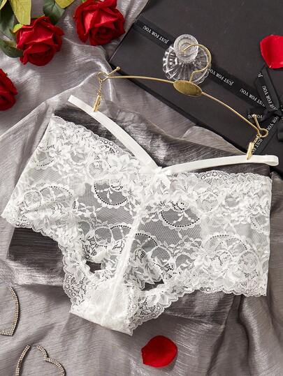 Sexy Women's Panties, White Romantic Floral Hollow-Out High-Waist Shaping See-Through Briefs, Minimalist Sexy, New Year Gift, Couple Date Companion