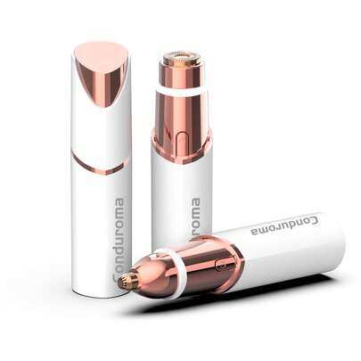  Conduroma 2合1面部脱毛器和眉毛修剪器（女士专用）——18K镀金电动剃须刀，带环形灯，双环浮动设计。