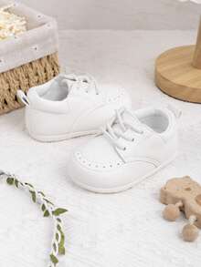 1pair Soft Sole Front Lace-Up Casual Walking Shoes For Infant Boys - White - View 8