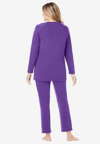 Dreams & Co. Plus Size Petite 2-Piece Lounge Set - PLUM BURST - View 2