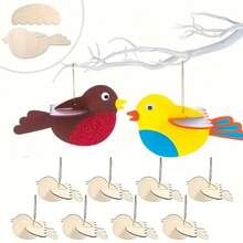 1/5/10 piezas Manualidades de pájaros de madera DIY, pájaro de madera 3D, decoración de Pascua, colgante festivo, decoración interior, accesorios de pintura, decoración de jardín exterior, decoración de jardinería, rebanadas de pájaros de madera, suministros de arte para el aula, manualidades para adultos - Multicolor - Ver 2