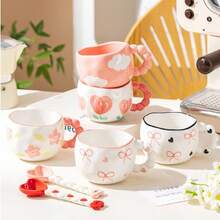 Ceramic Coffee Cup & Saucer Set, Espresso, Tea, Latte, High-Quality Ceramic, Elegant Ceramic, One Cup Of Coffee, Suitable For Middle Eastern Ramadan, Festivals, Family Gatherings, Back To School Season - Pearl Handle Cup and Saucer - View 7