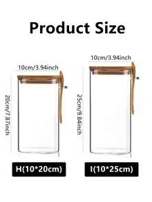 1Pc Square Glass Jar With Bamboo Lids And Spoons – Airtight Borosilicate Glass Storage Contaienrs For Coffee, Tea, Sugar - Clear - View 3