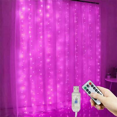 Sagoliknande blomsterkransljusslinga, Gardinlampor för sovrumsfönster, Dekorationslampor för bröllopsfest, Alla hjärtans dag-dekor, 8 lägen med fjärrkontroll för gardinlampor, Heminredningslampor för middagsfest, 4 ljusfärgsalternativ, Trädgårdsdekorationslampor, Julbelysningsdekor, Födelsedagsfestdekorationslampor, Romantisk rosa atmosfär för rumsdekorationer, Campingdekorationslampor