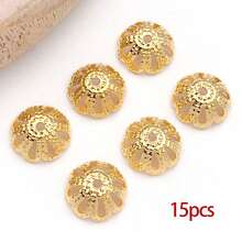 15个18K镀金花朵珠帽，精美镂空黄铜珠帽，适用于DIY工艺品，如耳环、手链、项链等珠宝工艺品。 - 彩色 - 查看 14