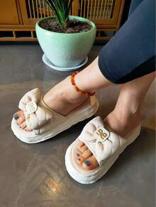 Women's Summer Vacation Bohemian Style Platform Slippers - Beige - View 3