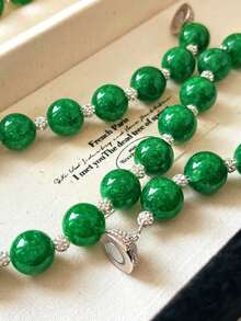 1pc Vintage Style 10mm Niche Quartz Agate Green Imitation Jadeite Round Bead Necklace - Style 1 - View 3