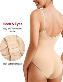 Bodysuits For Women Tummy Control Shapewear Seamless Round Neck Butt Lifter Body Shaper Tank Top - Màu be - Xem 3