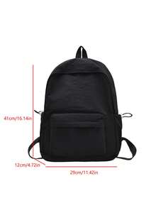 黑色简约百搭大容量女士单肩包，休闲简约风格背包，适合大学生，配有可爱吊坠 - 黑色 - 查看 8