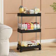 黑色小型落地式滚动置物架，多层设计，适用于浴室、卫生间、缝隙、客厅、厨房等场所，可作为多层置物架、小型滚动置物架、家居浴室装饰、浴室收纳整理架、秋季装饰或返校季装饰。 - 黑色 - 查看 12