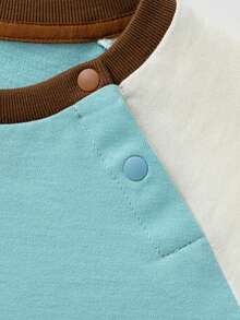 mini bala Baby Boy Contrast Raglan Sleeve Cartoon Print Top - Gray Blue - View 11