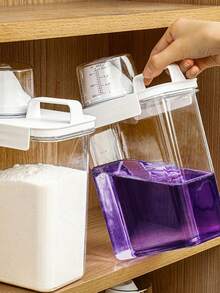 Dispensador reutilizable de detergente para la ropa de 1100/1800/2300ml, apto para detergente en polvo, suavizante, lejía, etc. Con etiquetas, apto para uso en dormitorios, puede contener líquido para la ropa, artículos de baño y decoración de habitaciones - Blanco - Ver 5