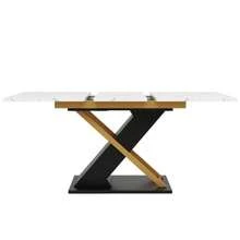 Extendable Dining Table (120-160 X 80cm), Kitchen/Living Room Table, Extendable Dining Table (Extends Up To 160cm Via An Integrated Insert Plate), Dining Table With Gold-Tone Crossed Legs - Black - View 7