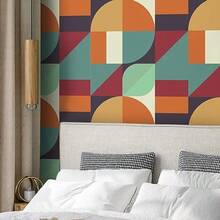 VaryPaper - Papel pintado moderno de 17.7 x 78.7 pulgadas para recámara autoadhesivo extraíble papel tapiz decorativo geométrico de contacto para paredes armarios estantes y baño - Verderojonaranjaazulbeige - Ver 4