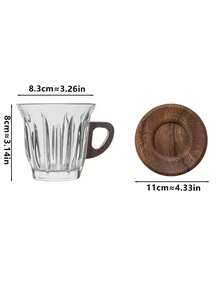1 套创意玻璃咖啡杯，高端精致美式咖啡萃取杯，家用咖啡/茶杯，男女通用，木柄杯配圆形木碟，适用于餐厅、咖啡馆、办公室、甜品店等场合。 - 彩色 - 查看 2