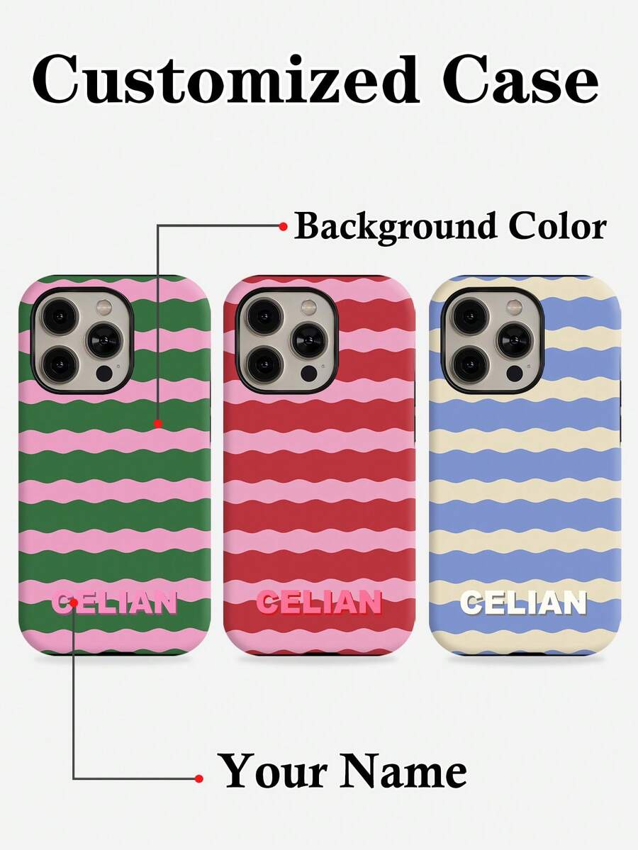 1pc Customized Striped Patchwork Letter Color 2-In-1 Glossy Protective Hard Phone Case Cover Compatible With IPhone 11/12/13/14/15/16 17 Pro Max,International Version, Not The Domestic Version - Multicolor - View 1