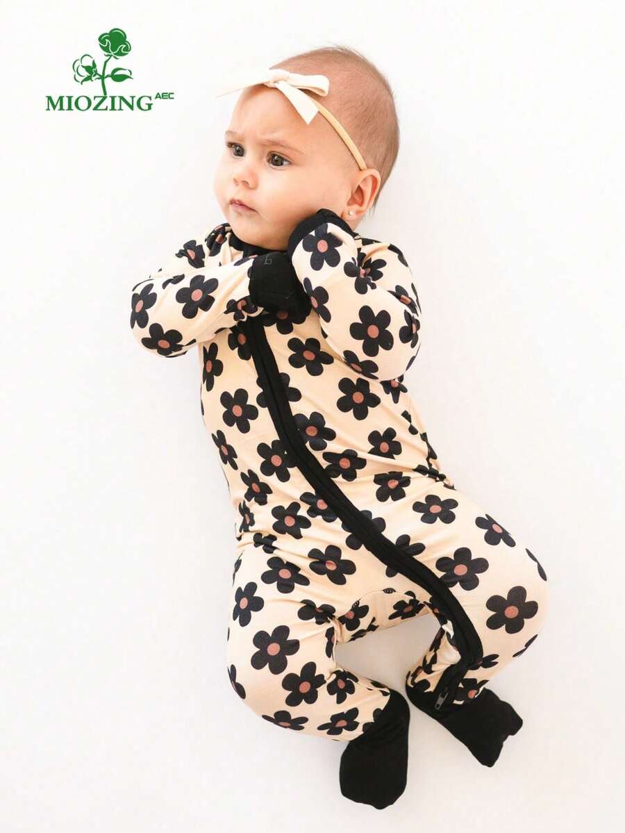 MIOZING Floral Print Baby Romper Children Clothing / Bamboo Fiber Fabric / Long Sleeve Zipper Jumpsuit For Baby Boys Girls/ Flower Pattern Clothes/ Loungewear/ Playwear/ Daily Outfits/ Casual Wear/ Baby Floral Romper/ Flower Romper/ Baby Girl Romper Jumpsuit/ Kpop Clothes For Girls/ Baby Outfits/ Fashion Baby Clothes/ Cute Baby Wear/ Infant Jumpsuit/ Baby Clothes Girl / Boy Baby Clothes/ Kids Clothes Girls/ Halloween / Christmas - màu đen - Xem 1