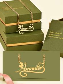 [Valentine's Day Selection] Personalized Customized Necklaces, Customized Text Necklaces, Love Necklaces, Valentine's Day Gifts, Gold And Stainless Steel Jewelry, Customization, Gift Box Style, Gift Selection. - Selected Items - View 3