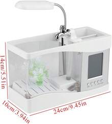 Acuario Recargable por USB con Luz LED, Pantalla LCD para Hora, Fecha, Temperatura, Soporte para Bolígrafo, Decoración para Sala de Estar, Dormitorio, Oficina (Negro) - Blanco - Ver 3