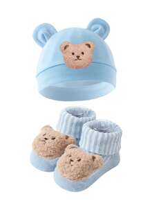 2件套可爱熊毛绒娃娃帽子和袜子套装，适合秋冬季 - 2pcs - 查看 6