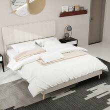 Modern Minimalist Upholstered Bed With Plush Headboard, 160x200 Cm, Beige, Multifunctional Bedroom Furniture, Low Slatted Base Without Storage (Without Gas Spring), Mattress Not Included. - Beige + Fabric + Metal + Memory Foam - View 8