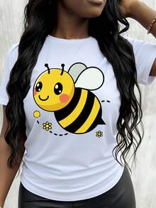 Cute Bee Design Summer Short Sleeve T Shirt - trắng - Xem 1