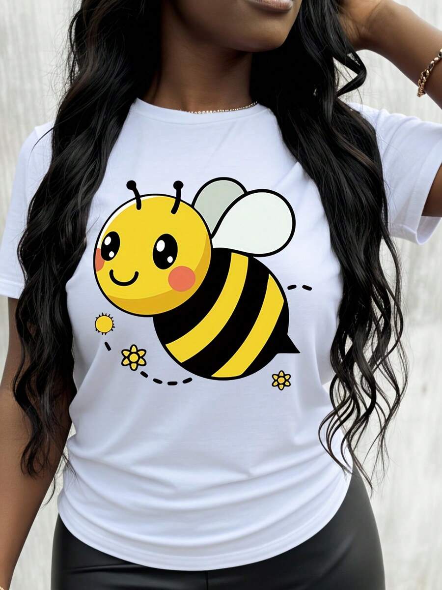 Cute Bee Design Summer Short Sleeve T Shirt - trắng - Xem 1