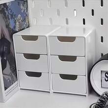 三层迷你抽屉收纳盒 - 便携轻巧塑料办公桌配件，可用于收纳办公用品、珠宝和化妆品 - 小巧多功能设计，适用于家庭和办公空间收纳 - 彩色 - 查看 2