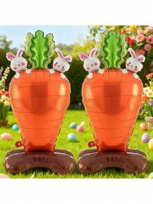 2个/套 119厘米巨型胡萝卜造型铝箔气球，适合复活节主题气球装饰 - 彩色 - 查看 2