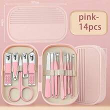 8/14 Piece Deluxe Manicure & Pedicure Set Stainless Steel Nail Scissors, Clippers, Ear Digging Spoon Gifts For Men & Women, Nail Cutter Trimmer With Travel Box, Christmas Gifts - Pink - View 6