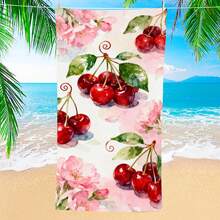 1条水彩樱花图案沙滩巾，超柔软超细纤维特大号沙滩毯，超强吸水浴巾，适合旅行、泳池、潜水、冲浪、瑜伽、露营等场合，多种尺寸可选，沙滩配件