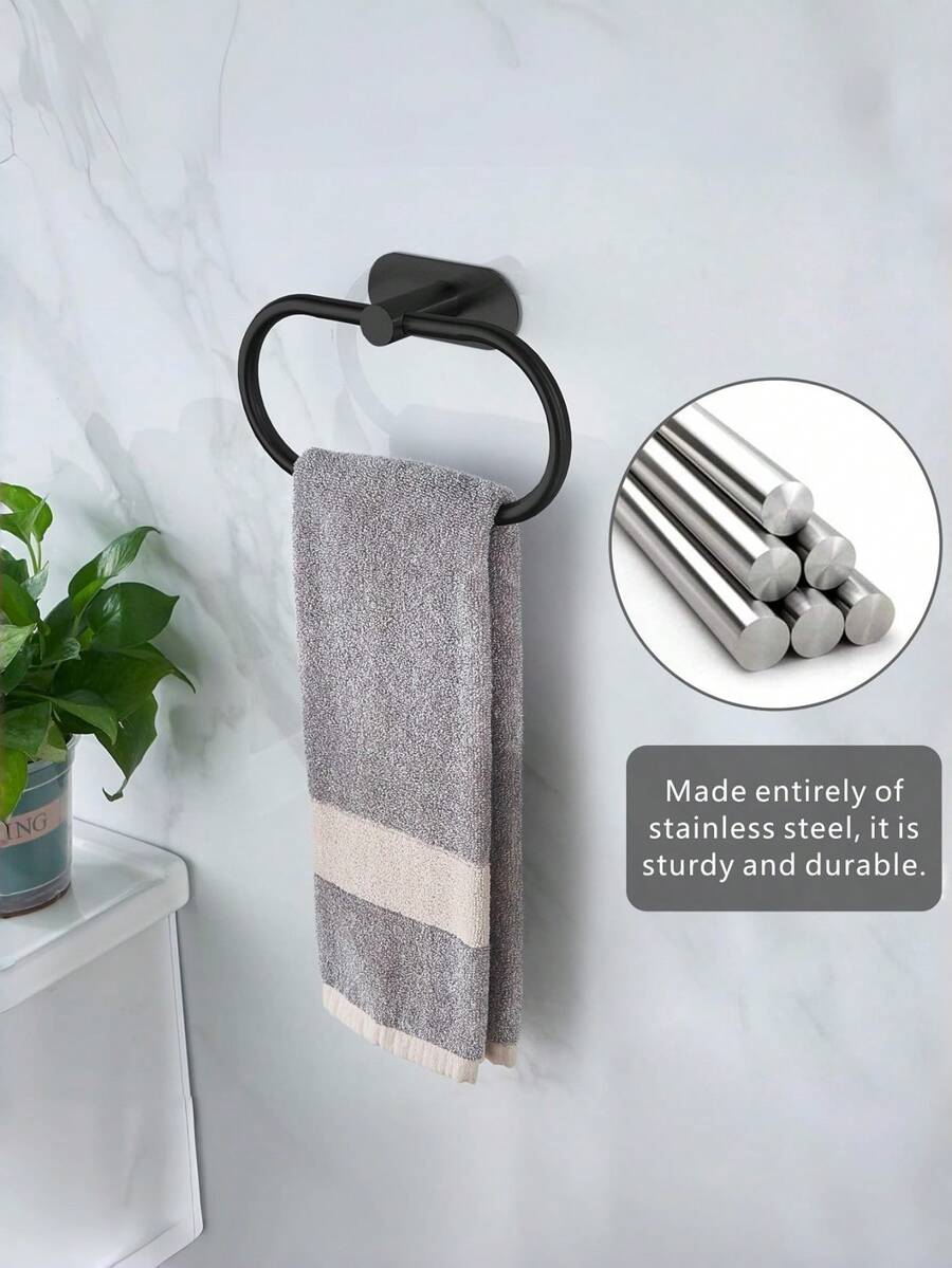 1 pieza Toallero de acero inoxidable con bisagra - No se requiere perforación, montado en la pared para baño y cocina, diseño cuadrado ahorrativo de espacio apto para autocaravanas, azulejos, madera, vidrio o superficies metálicas. Portatoallas de estilo moderno, duradero y fácil de instalar.