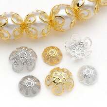 15个18K镀金花朵珠帽，精美镂空黄铜珠帽，适用于DIY工艺品，如耳环、手链、项链等珠宝工艺品。 - 彩色 - 查看 3
