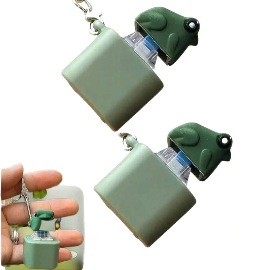 Croaking Frog Keychain, Replaceable Battery Croaking Frog Keychain, Fun Fidget Toy Keychain With Colored Lights And Sounds - Teal Blue - View 1