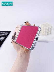 Color Splicing Leather Texture Basic Phone Case Koolife 1pc PC+PU Leather Material With Large Window Raised Lens Protection And Built-In Lens Film Shock-Resistant And Fashionable Design Compatible With IPhone 17/17 Pro/17 Pro Max Spring Gift Birthday Present - Rose Pink - View 6