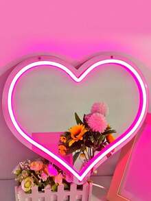 1 Peça Espelho de Coração Fofo Sinal de Néon Luz LED Brilhante Alimentado por USB - Decoração para Banheiro, Salão de Beleza, Quarto, Bar, Hotel, Presente Perfeito para Aniversário e Feriados - luz policromática - Visão 7