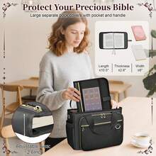 Bible Bag Large Bible Cover Case For Women, Bible Cover With Book Sleeve, Thick Padded Bible Case, Working Bible Tote Bag With Laptop And Bottle Pockets, Church Bag, Bible Bags For Women, Girl, Black - 黑色 - 查看 3