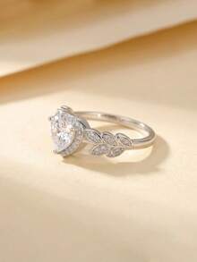 1pc Elegant Cubic Zirconia Heart Shaped Decorative Ring For Women, Wedding, Party, Daily Wear, Copper Material, Non-Fading, Non-Allergic, Great Gift For Lover, Mother - Silver - View 11