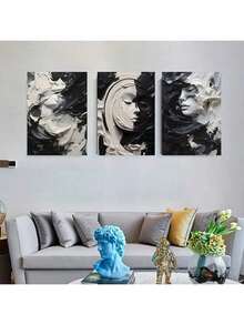 3pcs Modern Art Black And White Wall Art Print Abstract Face Canvas Poster And Print Nordic Home Decor Unique Wall Artwork, Ideal For Bedroom Living Room Hallway, Unframed - Multicolor - View 6