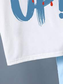 2pcs/Set Boys' Casual Slogan & Graphic Print Short Sleeve T-Shirt And Shorts Set - White - View 5