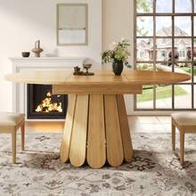 Extendable Dining Table, Kitchen Table, Balcony Table, Wooden Table. Round Table Extends Into An Oval Shape, 118-158 Cm, Seats Up To 6 People, Made Of Wood. - Camel - View 4