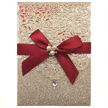 invitaciones de corte lser con purpurina dorada con tarjetas y sobres RSVP de lujo diseo de diamante y cinta con inserto de papel perla de 250 g m2 para boda, compromiso, cumpleaos - 25 piezas DoradoGlitterGo - Ver 1